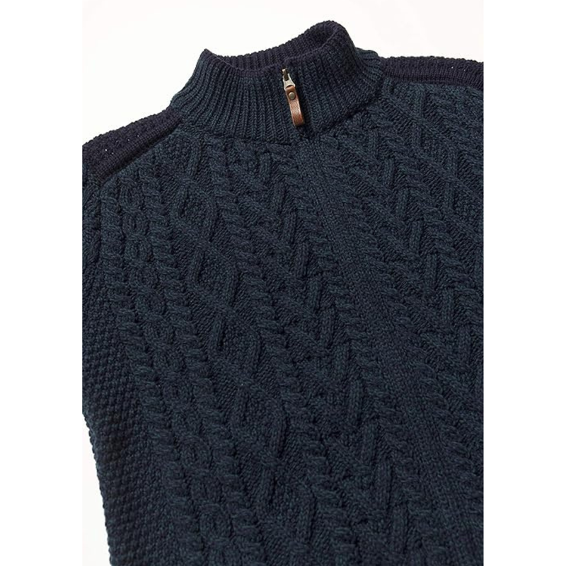 Men's Aran Full Zip and Patch Shoulder Detail Cardigan